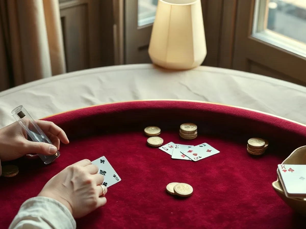 Table physique de poker avec cartes et compteurs symboliques sans valeur, illustration éditoriale